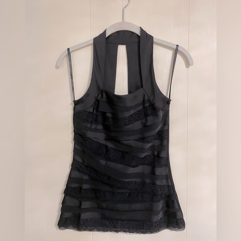 WHBM ribbon and lace black formal tank top